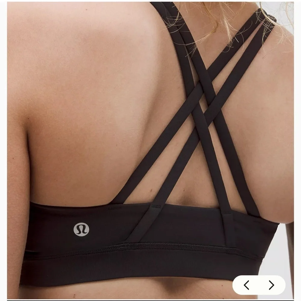 lululemon Energy Bra Medium Support Size 4 Black Strappy Back Yoga Gym Workout